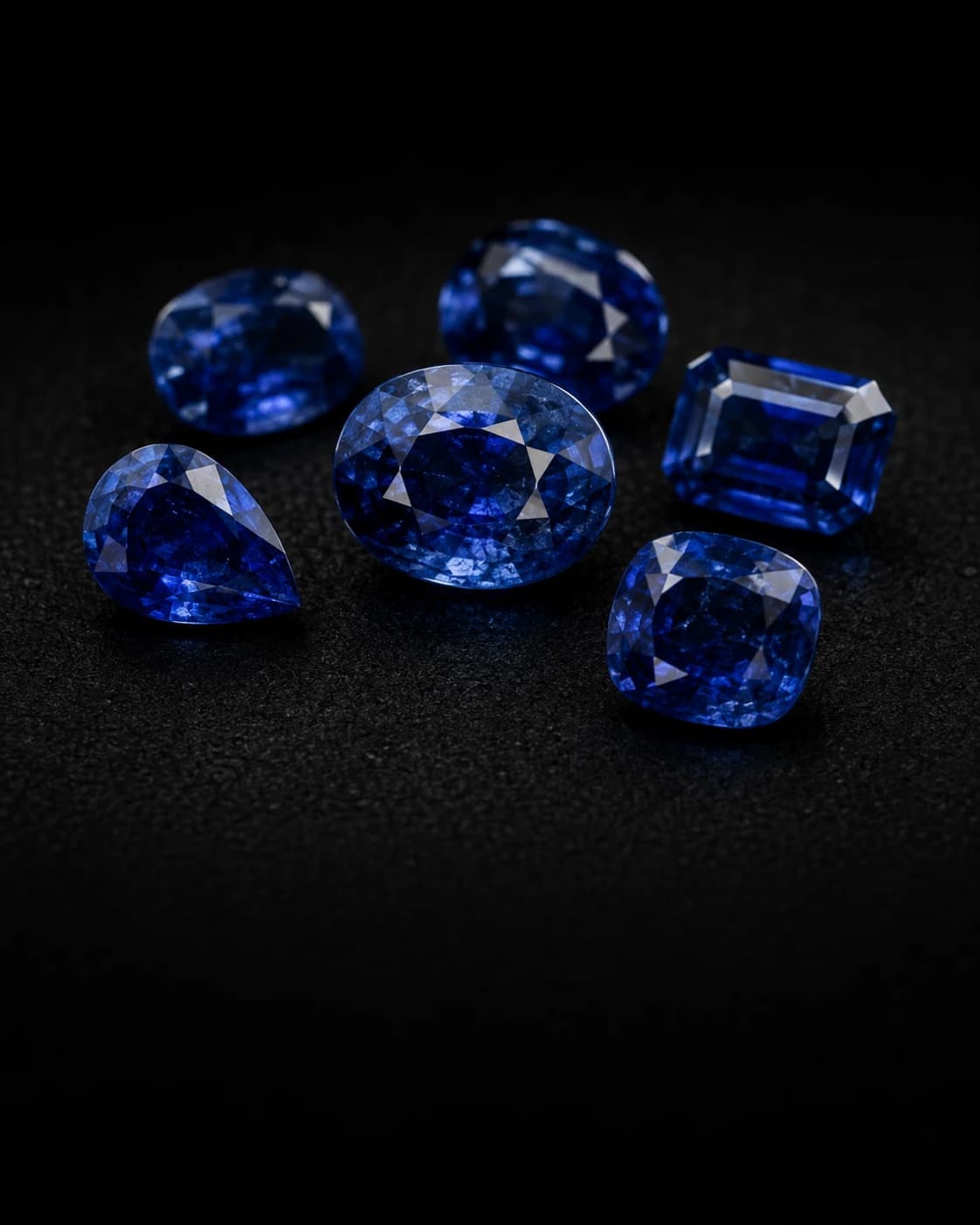 A selection of loose blue sapphires in mixed classic cuts